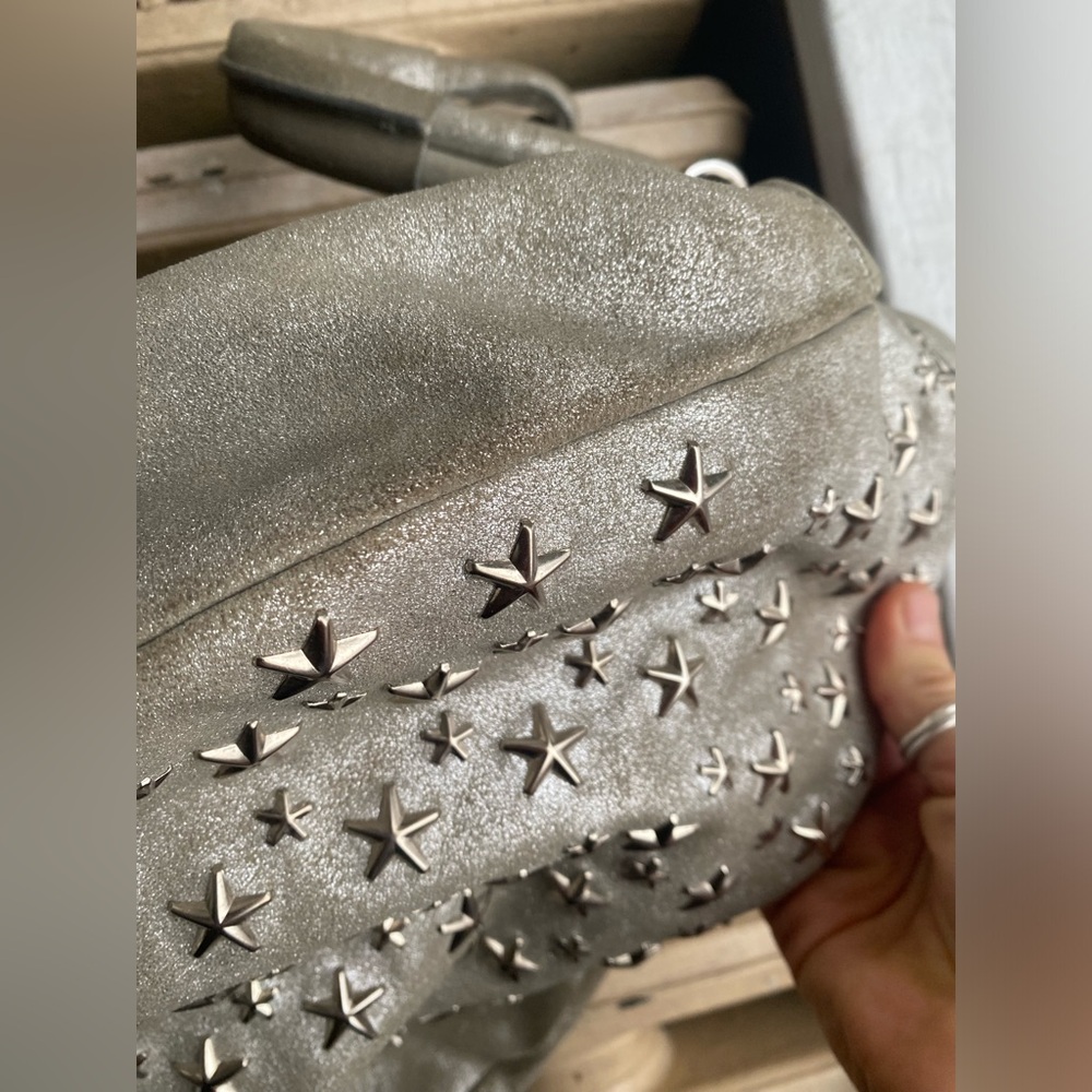 Jimmy Choo metallic silver leather star studded shoulder bag iconic - Picture 3 of 15